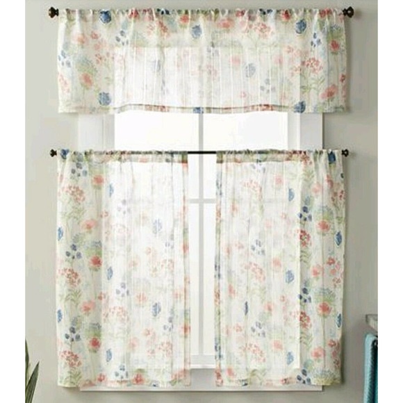Tranquil Floral Flower 36" Small Sheer Window Set
